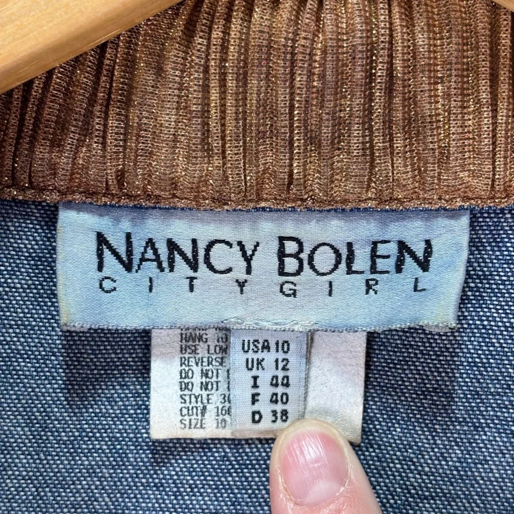 Vtg Nancy Bolen City Girl Womens Denim Western Jacket Blue Corduroy Trim Size 10